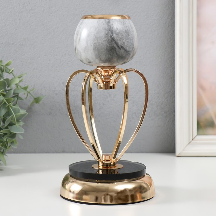 Подсвечник металл на 1 свечу "Тёмно-серый мрамор" МИКС  золото 24х14х14 см