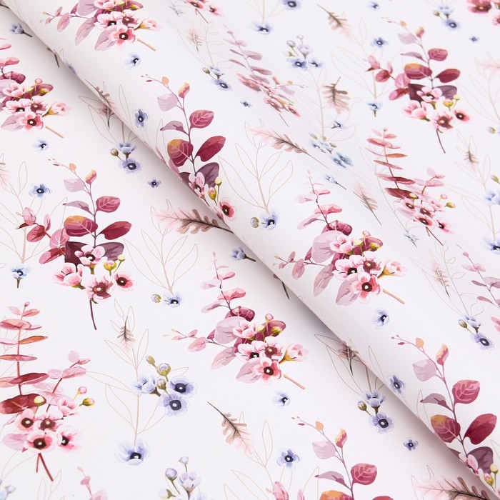 Бумага упаковочная глянцевая "Акварельные цветы", 1 лист, 70 &times; 100 см