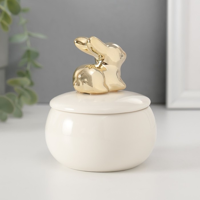 Шкатулка керамика Шкатулка керамика "Золотой кролик" белая 8х8х10 см
