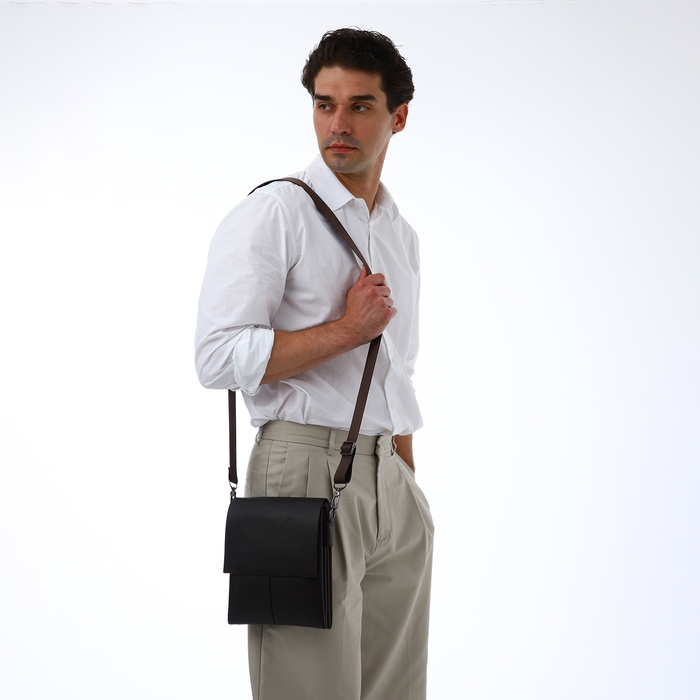 Сумка мужская через плечо TEXTURA, наружный карман, цвет коричневый