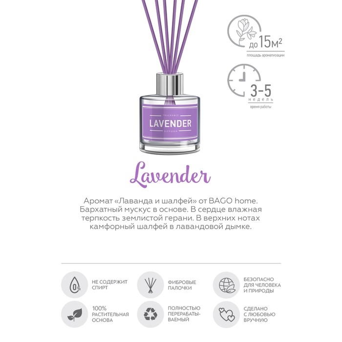 Ароматический диффузор Лаванда и шалфей 40 мл Ароматический диффузор Лаванда и шалфей 40 мл