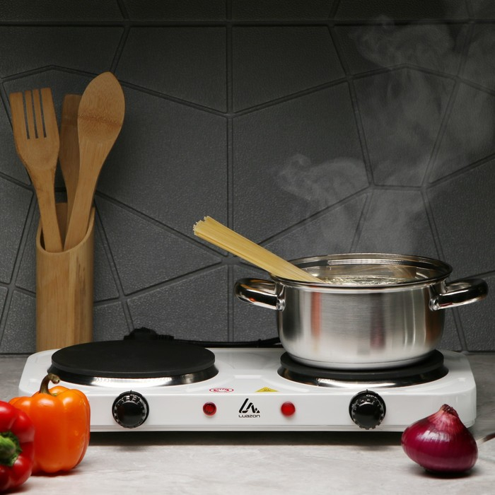 Плитка электрическая Luazon LHP-005, 2 конфорки, 2000 Вт, нагреватель диск, белая Плитка электрическая Luazon LHP-005, 2 конфорки, 2000 Вт, нагреватель диск, белая