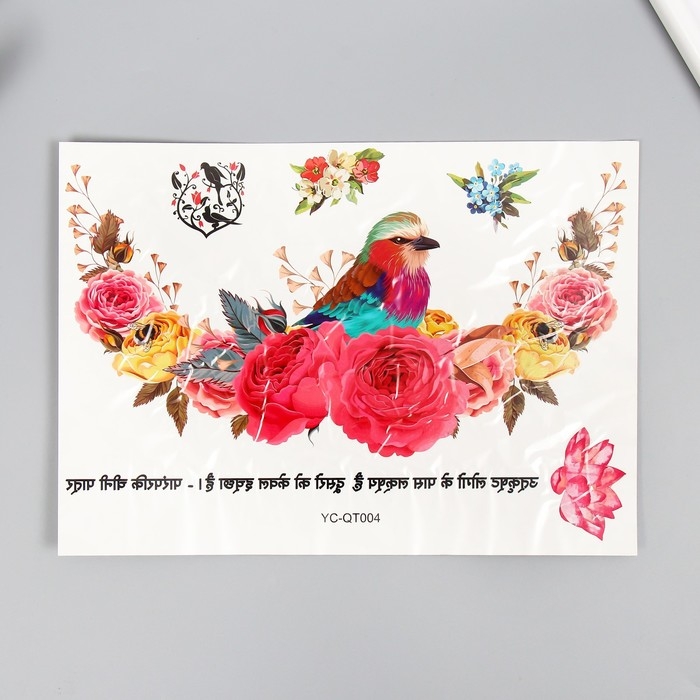 Татуировка на тело цветная Татуировка на тело цветная "Птица в розах" 36,5х22 см