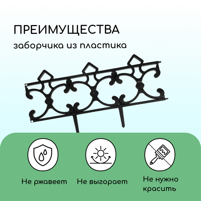Ограждение декоративное, 30 × 290 см, 5 секций, пластик, чёрное, «Парковый» Ограждение декоративное, 30 × 290 см, 5 секций, пластик, чёрное, «Парковый»