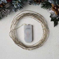 Гирлянда &laquo;Нить&raquo; 5 м роса, IP20, серебристая нить, 50 LED, батарейки CR2032х2 (в комплекте), свечение фиолетовое