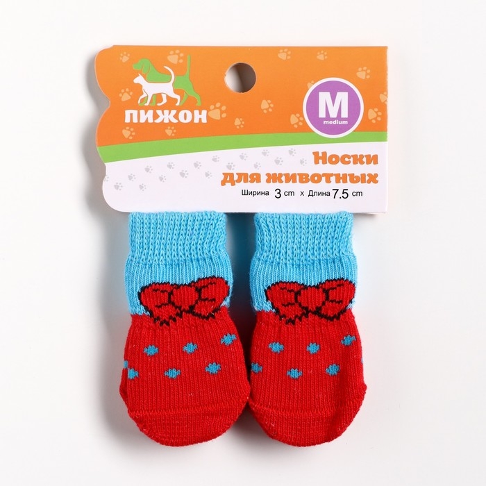 Носки нескользящие Носки нескользящие "Бантик", размер M (3/4 * 7,5 см), набор 4 шт, красно-голубые