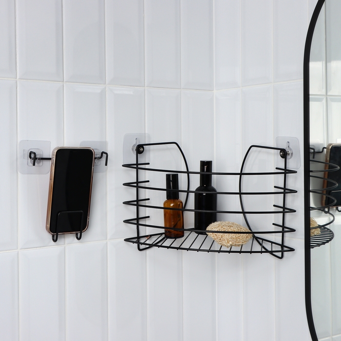 Полка угловая с держателем для телефона, 22,5×22,5×20,5 см, цвет черный Полка угловая с держателем для телефона, 22,5×22,5×20,5 см, цвет черный