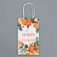 Пакет подарочный новогодний крафтовый &laquo;Новогодний цитрус&raquo;, 12 х 21 х 9 см, Новый год