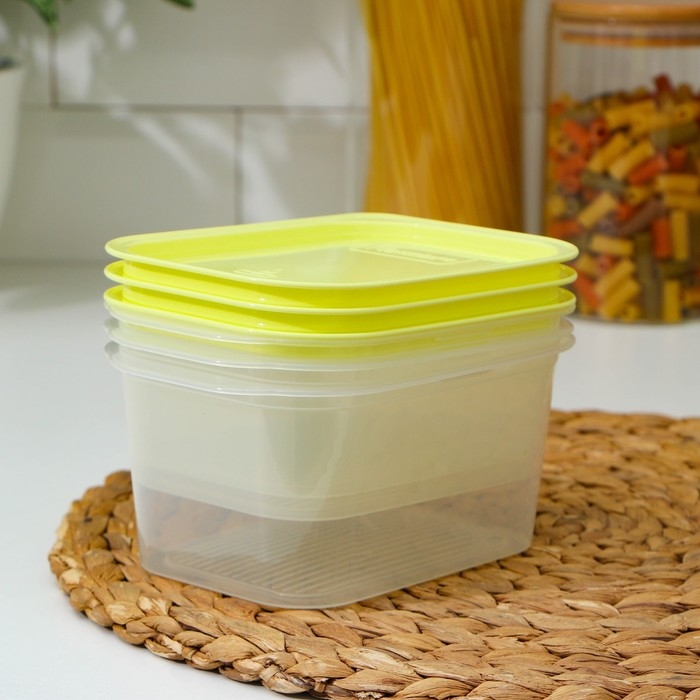 Набор контейнеров пищевых с паровыпуском, 3 шт: 750 мл, 500 мл, 500 мл, прямоугольные, цвет микс