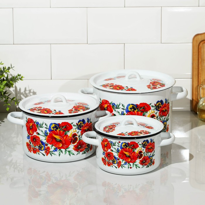 Набор кастрюль &laquo;Маки. Мечта&raquo;, 3 предмета: 1,5 л, 2,9 л, 4,5 л, индукция