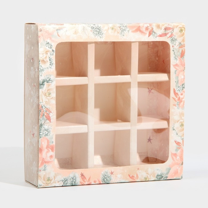 Коробка под 9 конфет с ячейками &laquo;Стильный розовый&raquo; 14,5 х 14,5 х 3,5 см, Новый год