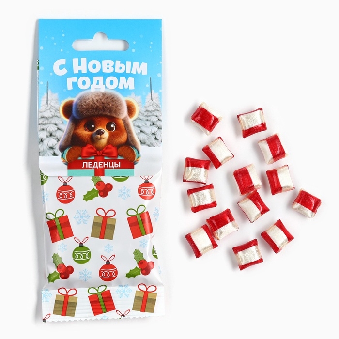 Новый год! Леденцы в пакете с европодвесом «С новым годом», вкус малина, 30 г Новый год! Леденцы в пакете с европодвесом «С новым годом», вкус малина, 30 г