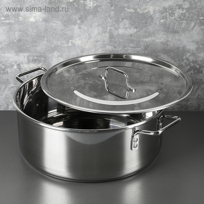 Кастрюля &laquo;Общепит&raquo;, 16 л, d=40 см, h=15 см, металлическая крышка, с теплораспределительным слоем, индукция