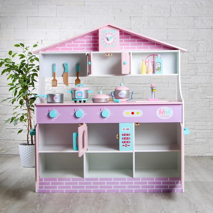 Игровой набор, кухонный модуль «Домик» деревянная посуда в наборе Игровой набор, кухонный модуль «Домик» деревянная посуда в наборе