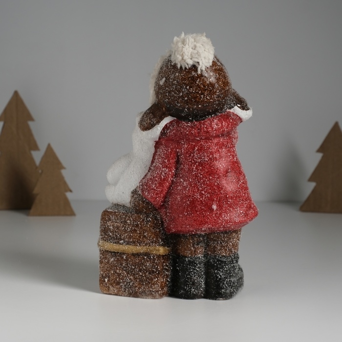 Сувенир керамика свет "Малышка в красном пальто, с мишкой на подарке" 12х6,5х20 см