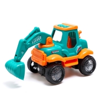 Трактор «Стройка», подвижные детали, свет и звук, работает от батареек, цвет бирюзовый Трактор «Стройка», подвижные детали, свет и звук, работает от батареек, цвет бирюзовый