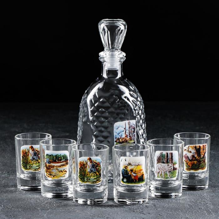 Набор питьевой &laquo;Охота-рыбалка&raquo;, 7 предметов: графин 500 мл, стопка 50 мл, 6 шт, в чемоданчике