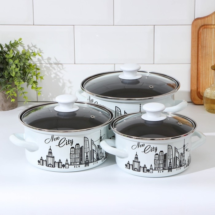 Набор эмалированных кастрюль &laquo;Новый город&raquo;, 3 предмета: 1,5 л, 2,3 л, 3 л, индукция