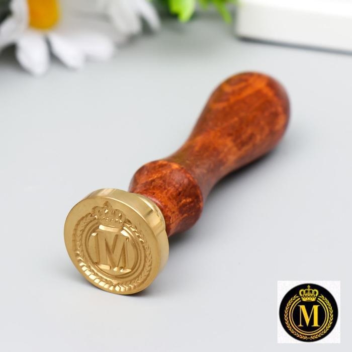 Печать для сургуча с деревянной ручкой Печать для сургуча с деревянной ручкой "Корона с буквой M" 9х2,5х2,5 см