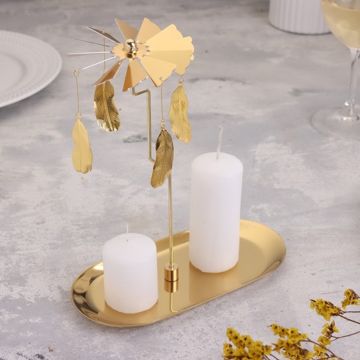 Подсвечник Подсвечник "Карусель с перьями", золотая, металл, 8,5 х 18 см