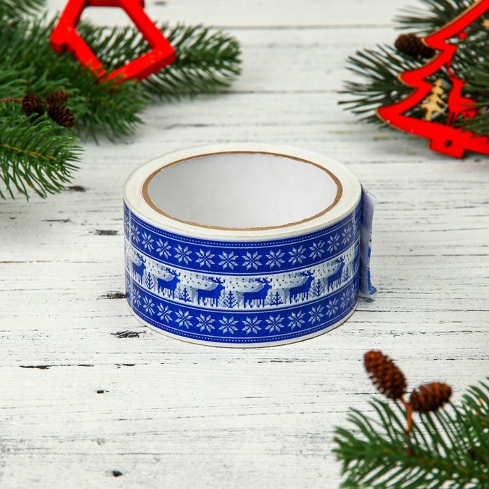 Новый год. Скотч с логотипом Новый год. Скотч с логотипом "ОлениЕлкиВязание 2" 48*45м 45мкм