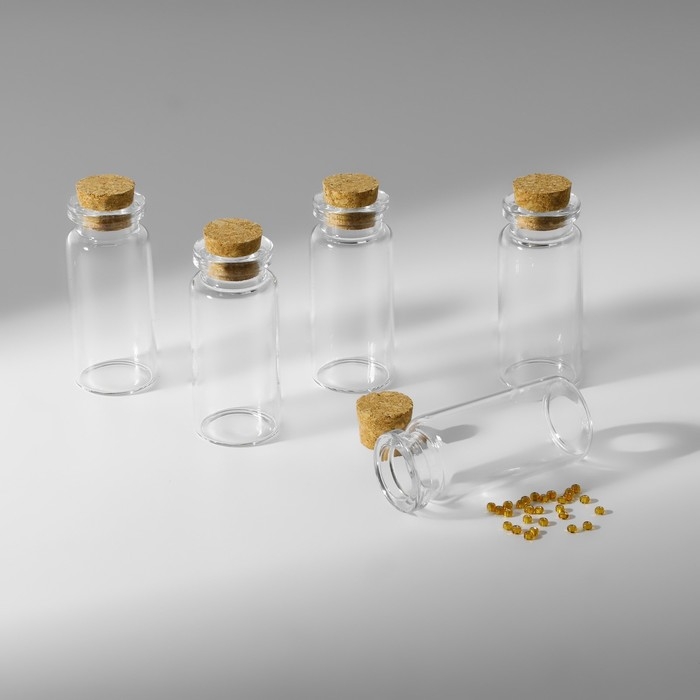 Набор баночек для хранения бисера, d = 2,1 &times; 5 см, 5 шт, в контейнере, 12,8 &times; 6,5 &times; 2,5 см