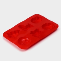 Форма для выпечки новогодняя Доляна &laquo;Новый год. Праздник к нам приходит&raquo;, силикон, 26&times;17,5 см, 6 ячеек, цвет красный