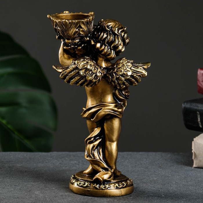 Подсвечник Подсвечник "Ангелочек" в левой руке, золото, 14х8х22 см, для свечи d=4 см