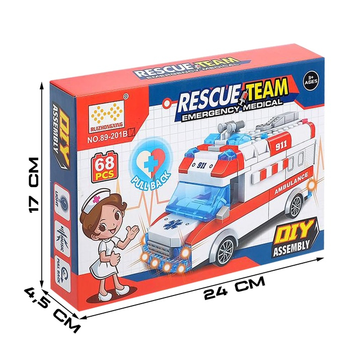 Конструктор «Скорая помощь», свет, звук, инерция, 68 деталей Конструктор «Скорая помощь», свет, звук, инерция, 68 деталей