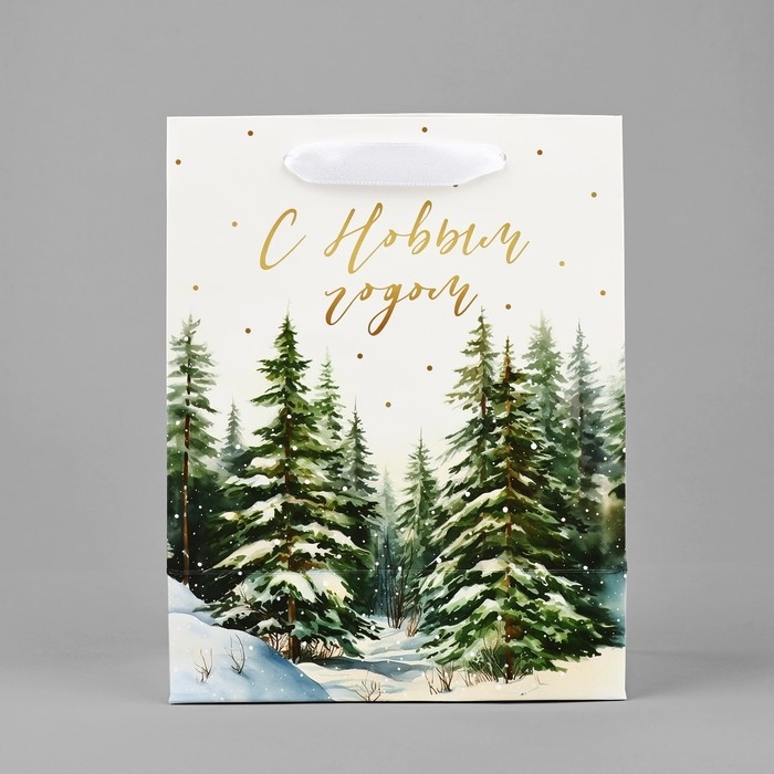 Новый год. Пакет подарочный новогодний ламинированный &laquo;Зимний лес&raquo;, MS 18 х 23 х 10 см, Новый год