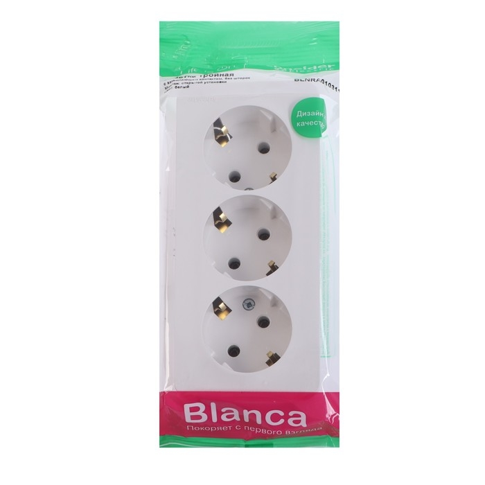 Розетка тройная SE Blanca, 16 А, 250 В, накладная, с з/к, IP20, белая, BLNRA010311 Розетка тройная SE Blanca, 16 А, 250 В, накладная, с з/к, IP20, белая, BLNRA010311