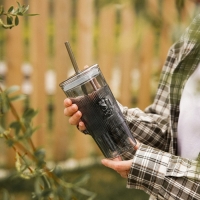 Стакан стеклянный с силиконовой трубочкой SL Home &laquo;Идиллия&raquo;, 650 мл, 8,5&times;24 см, цвет зелёный