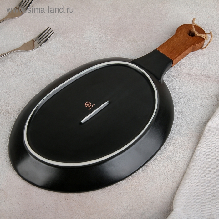 Блюдо керамическое для подачи «Марбл», 38×20 см, цвет чёрный Блюдо керамическое для подачи «Марбл», 38×20 см, цвет чёрный