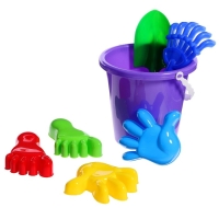 Набор для игры в песке №20: ведро большое, совок, грабли, 4 формочки
