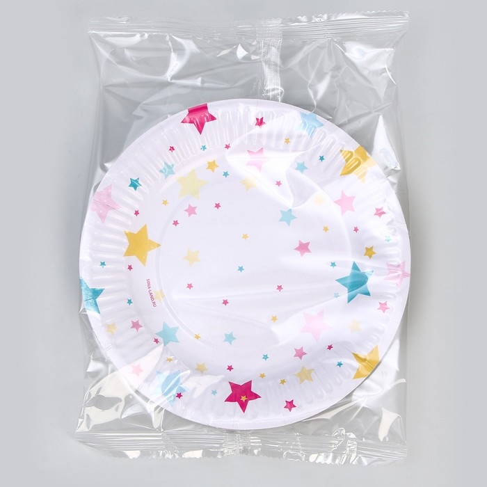 Тарелка одноразовая бумажная "Звёзды", (18 см) , набор 6 шт