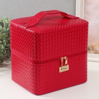 Шкатулка кожзам для косметики "Ромбы. Этажи" фуксия 24,5х20,5х27 см Шкатулка кожзам для косметики "Ромбы. Этажи" фуксия 24,5х20,5х27 см