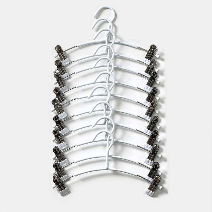 Вешалки для брюк и юбок с зажимами, 29×16 см, металл ПВХ покрытие, набор 10 шт, цвет белый Вешалки для брюк и юбок с зажимами, 29×16 см, металл ПВХ покрытие, набор 10 шт, цвет белый
