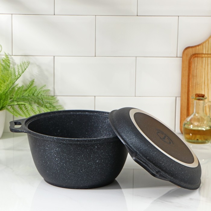 Казан с крышкой-сковородой, 3 л, литые ручки, антипригарное покрытие, цвет тёмный мрамор Казан с крышкой-сковородой, 3 л, литые ручки, антипригарное покрытие, цвет тёмный мрамор