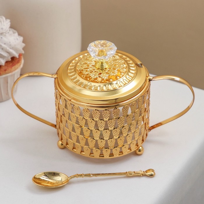 Сахарница &laquo;Кувшин&raquo;, 200 мл, 18,5&times;19,5&times;12,5 см, с ложкой, цвет металла золотой