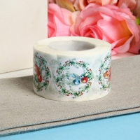 Новый год. Наклейки в рулоне "Венки", 500 шт, 3,8 х 3,8 см