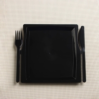 Тарелка пластиковая одноразовая 3 в 1: тарелка, вилка, нож, квадратная, черная Тарелка пластиковая одноразовая 3 в 1: тарелка, вилка, нож, квадратная, черная