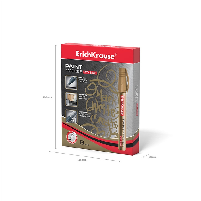 Маркер-краска (лаковый) ErichKrause PT-350, 2.5 мм, золотой