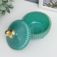 Шкатулка стекло "Гофре и купол" на ножках лазурный с золотом 11,5х9,5х9,5 см Шкатулка стекло "Гофре и купол" на ножках лазурный с золотом 11,5х9,5х9,5 см