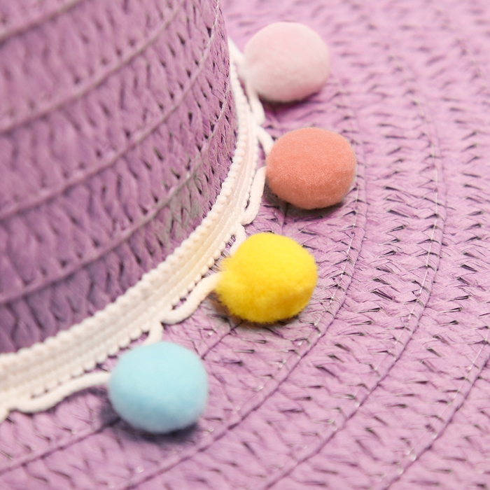 Шляпа с бомбошками для девочки MINAKU, цвет фиолетовый, размер 50 Шляпа с бомбошками для девочки MINAKU, цвет фиолетовый, размер 50