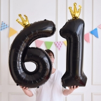 Шар фольгированный 40" &laquo;Цифра 6 с короной&raquo;, цвет чёрный