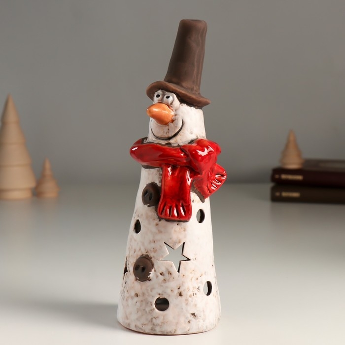 Подсвечник керамика на 1 свечу "Длинный снеговичок со звёздочками" 7х7,3х20,6 см
