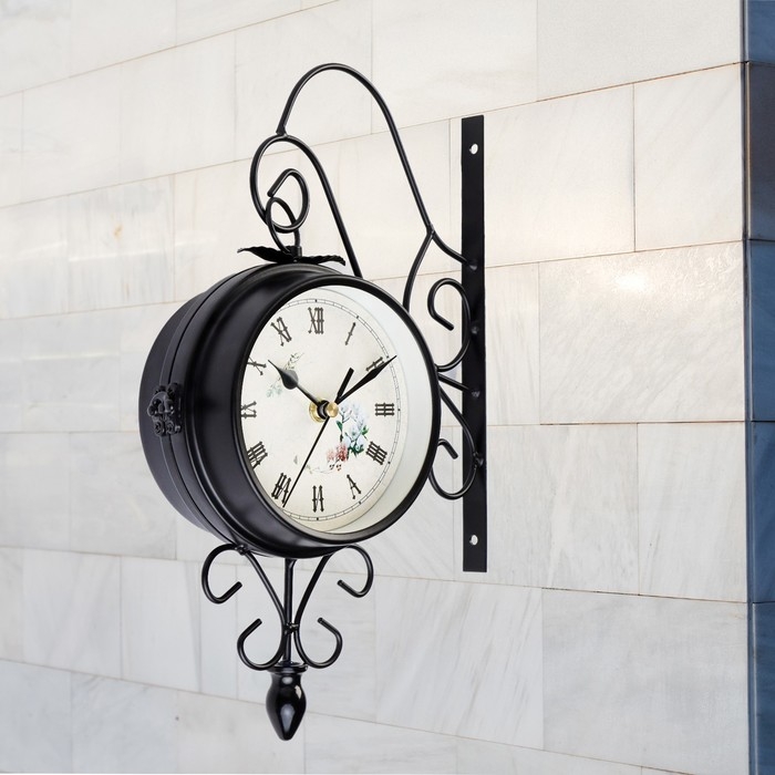 Часы настенные двусторонние, на подвесе Часы настенные двусторонние, на подвесе "Весенние", плавный ход, d-11 см, 34.5 х 22 см