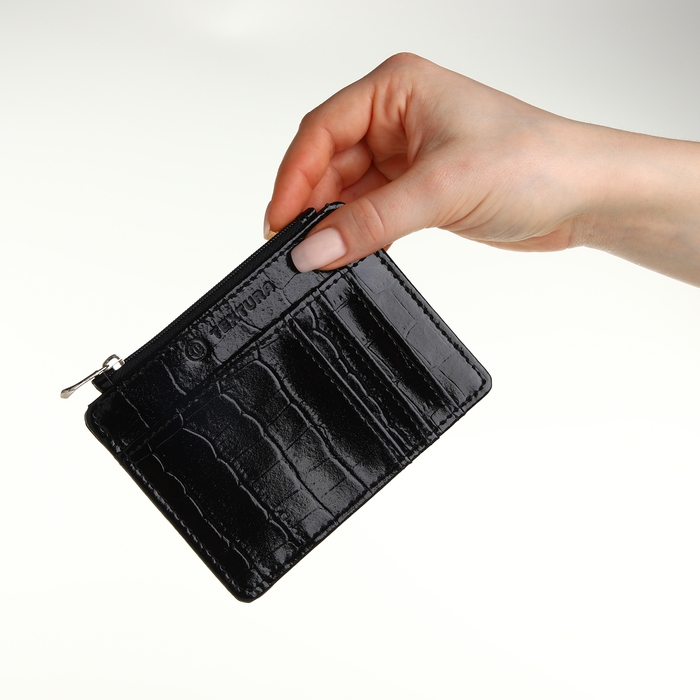 Визитница кожаная, TEXTURA, 8 карт, цвет чёрный