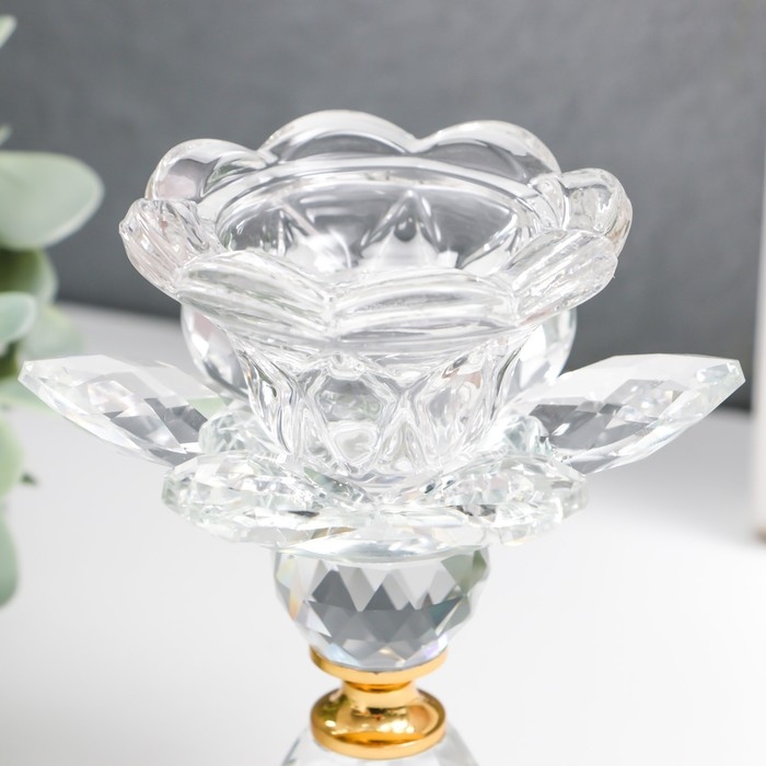 Подсвечник стекло на1 свечу "Цветок" на шариках с золотом d=2 и 4,5 см 10х10х10,5 см