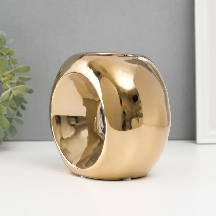 Подсвечник керамика на 1 свечу Подсвечник керамика на 1 свечу "Кольцо" d=6 см золото 16х8х14 см